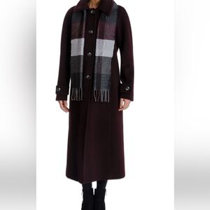 London Fog Burgundy Long Coat with Plaid Scarf
